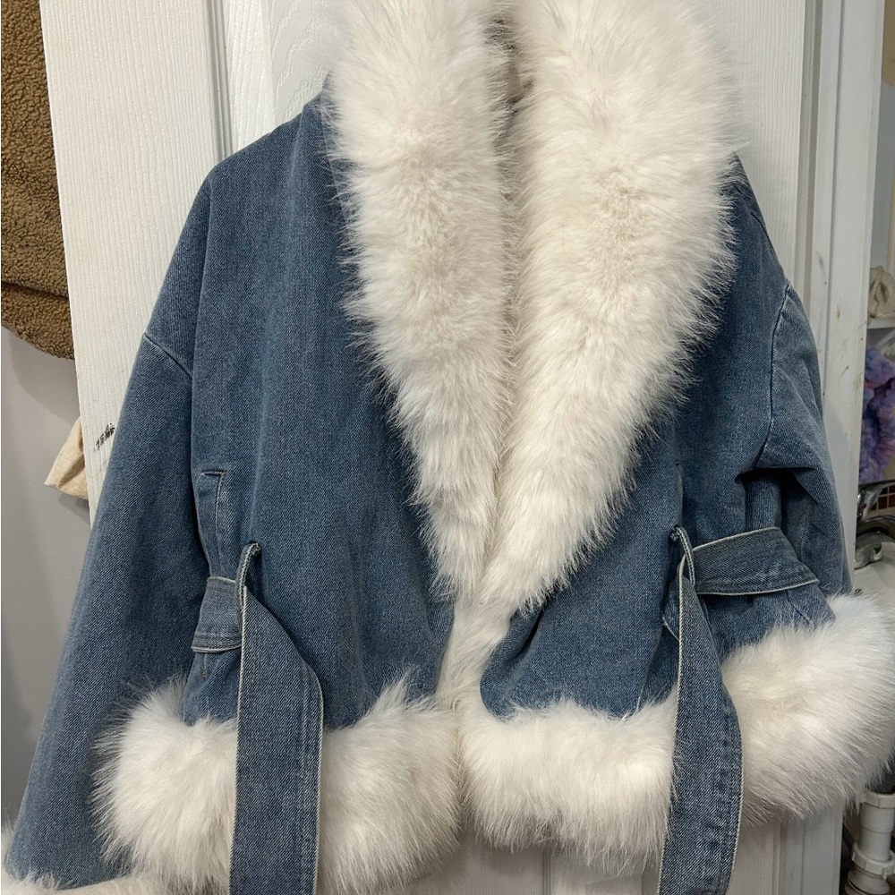 Akira Women's Denim Jacket with Faux Fur Trim